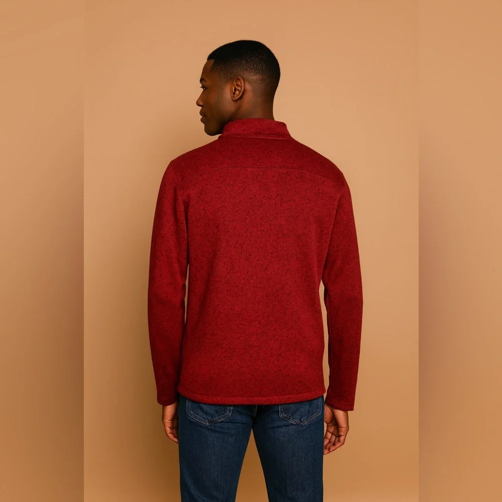 Jockey Mens Medium Red Quarter-Zip Pullover Fleece Sweater Casual Outdoor